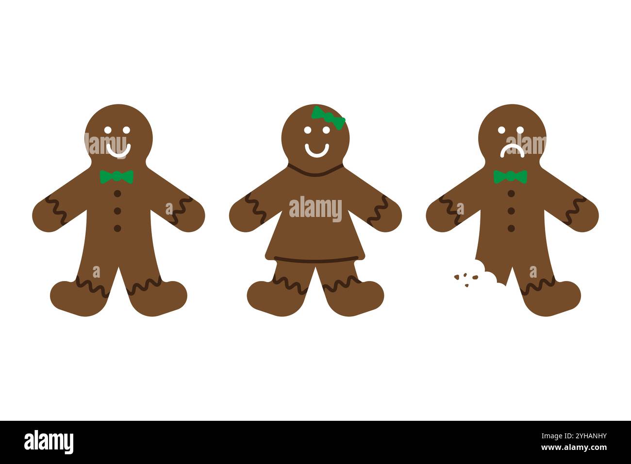 Icona dei caratteri Gingerbread. Biscotti felici e tristi. Set di dolcetti natalizi. Illustrazione vettoriale festiva. Illustrazione Vettoriale