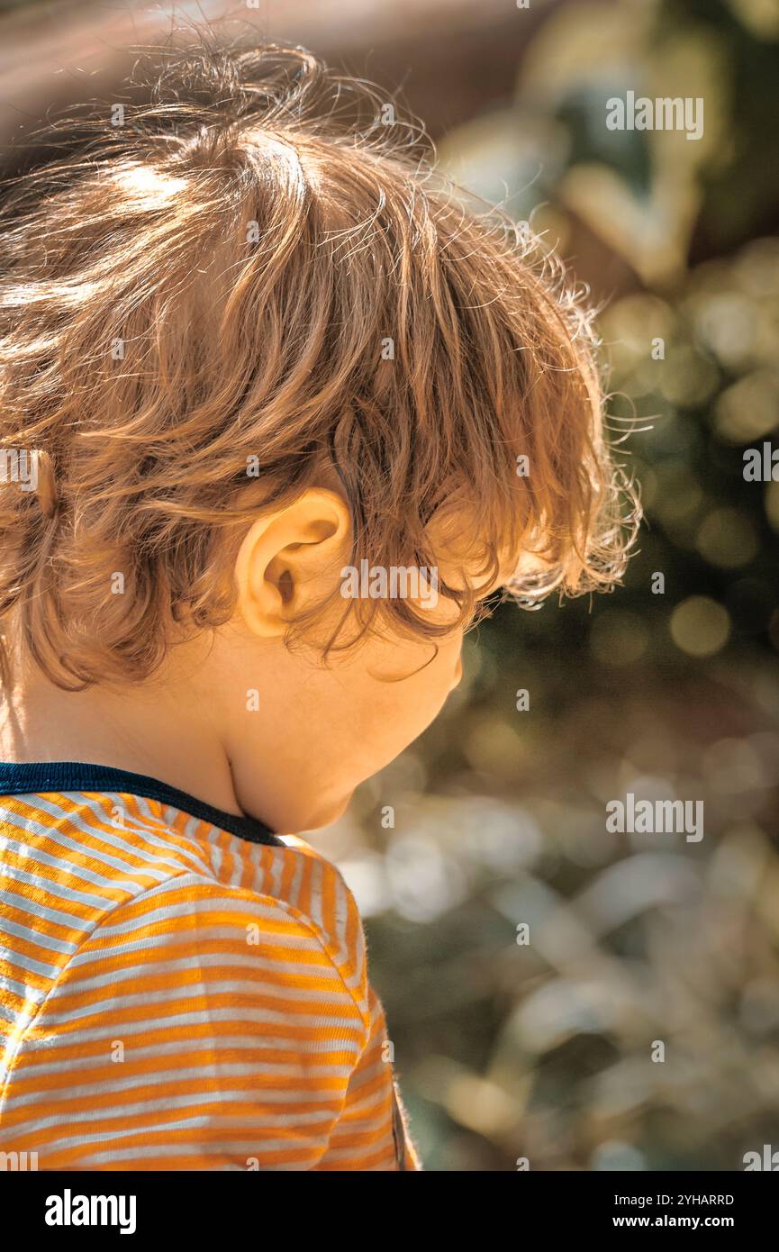 Disordinati capelli di un bambino di tre anni ragazzo Foto Stock