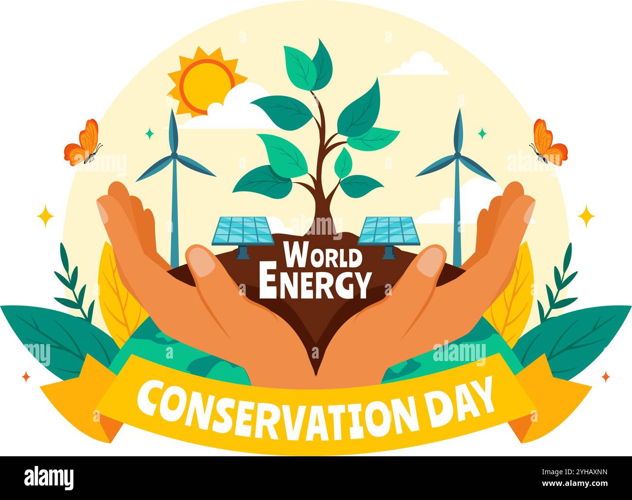 World Energy Conservation Day illustrazione vettoriale l'importanza di salvare il pianeta con una lampada e una Terra ecocompatibili Illustrazione Vettoriale