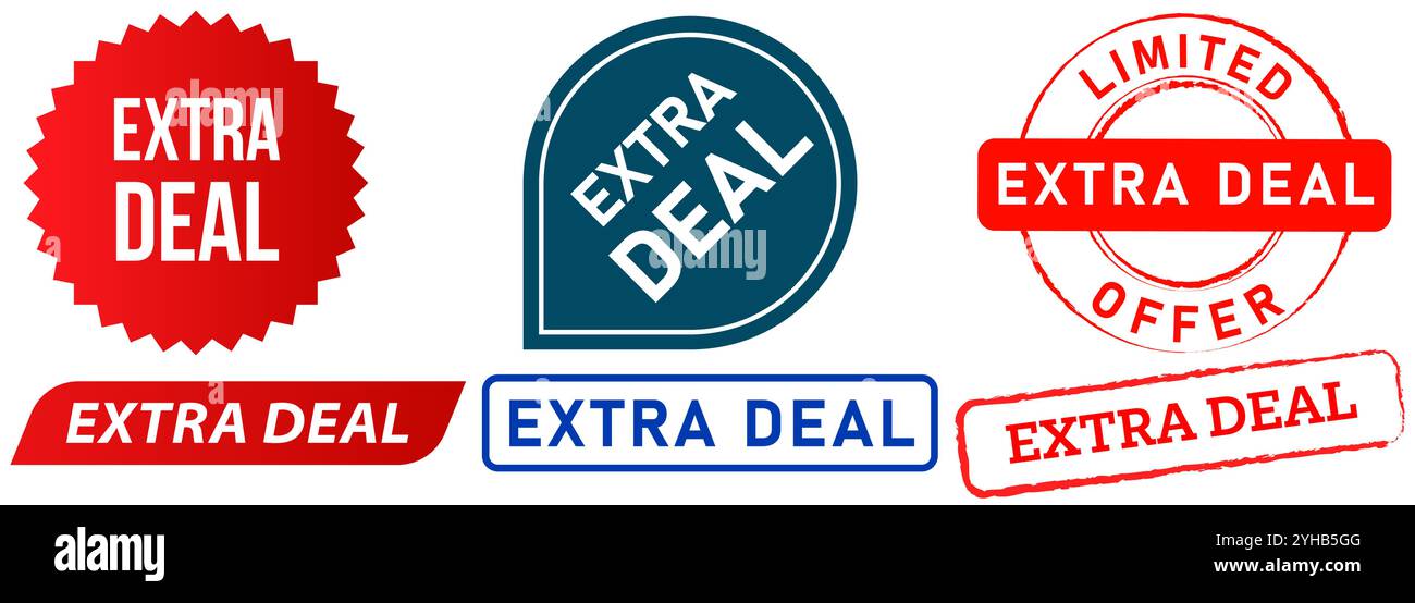 Offerta extra promozione limitata sconto adesivo sigillo emblema badge colorato annunci filigrana pubblicità Store Design Collezione di icone di design del mercato Illustrazione Vettoriale