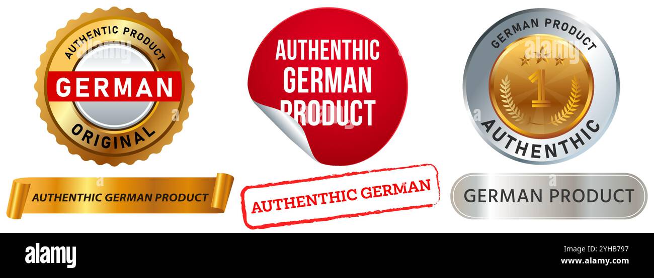 Timbro prodotto originale tedesco distintivo colorato prodotto prodotto originale adesivo etichetta adesivo Germania Deutschland design icona collezione Illustrazione Vettoriale