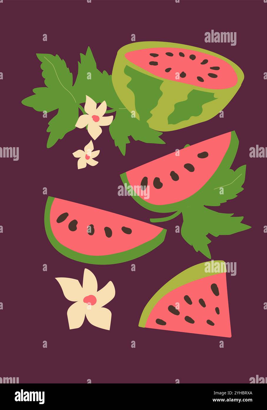 Poster verticale astratto della frutta, illustrazione piatta vettoriale. Modello luminoso estivo o autunnale con frutta tropicale, design della copertura per la raccolta. Può essere utilizzato per l'etichetta Illustrazione Vettoriale