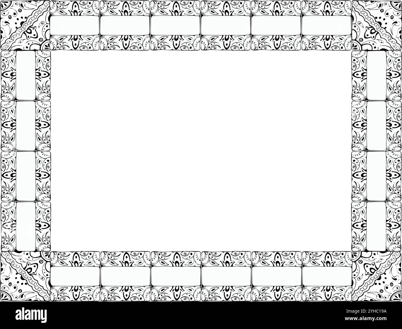 Mosaico messicano arabo mediterraneo marocchino, pavimento azulejo ornamento piastrelle vetrate. Cornice isolata del bordo della scheda. Vettore di inchiostro disegnato a mano Illustrazione Vettoriale
