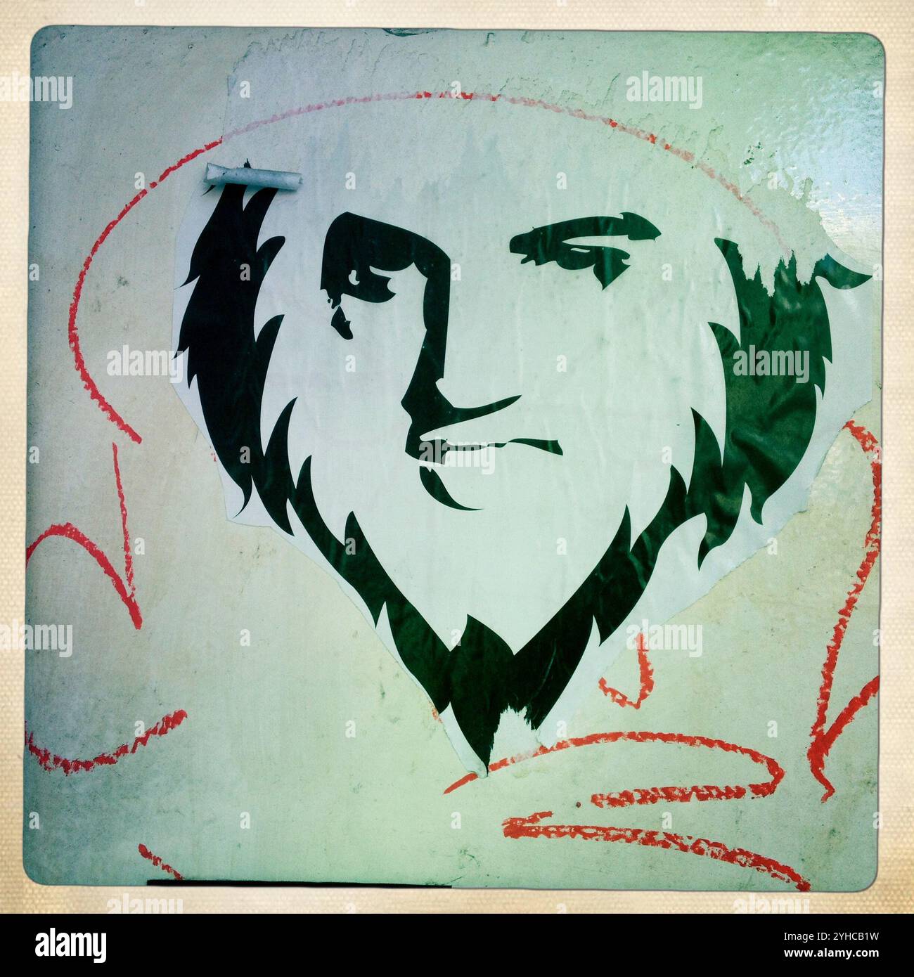 Un'immagine del cantante americano Elvis Presley rappresentata con una criniera di leone decora un muro nel quartiere di Condesa, città del Messico, Messico, 20 dicembre 2012. NOTA: Questa immagine Foto Stock