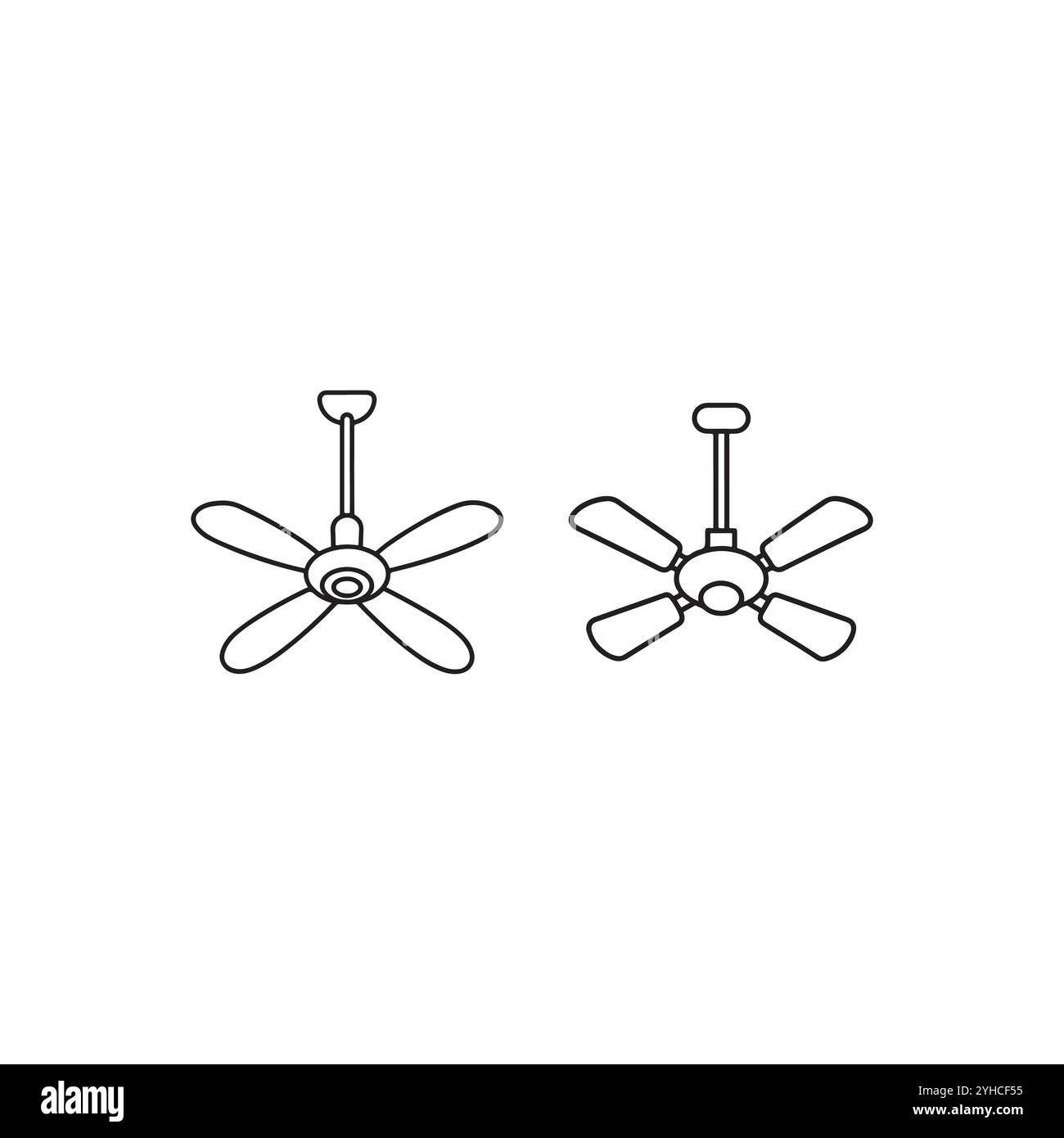 Set di icone per il contorno del ventilatore a soffitto, sfondo del logo del ventilatore a soffitto. icona vettoriale del ventilatore a soffitto nera per la progettazione web isolata su sfondo bianco. Illustrazione Vettoriale