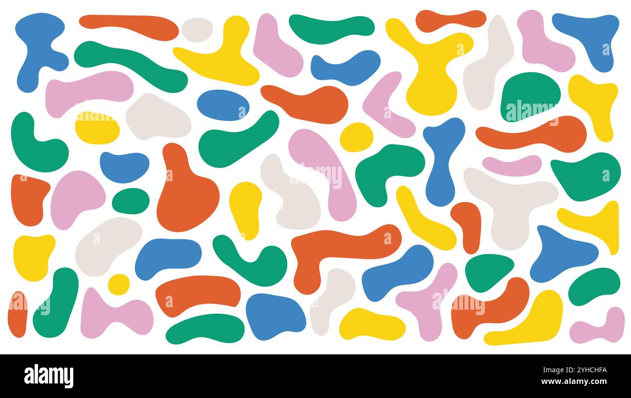 Lobi fluidi organici astratti in vari colori, ideali per sfondi creativi e arredi moderni. Set vettoriale di alta qualità con forme irregolari Illustrazione Vettoriale