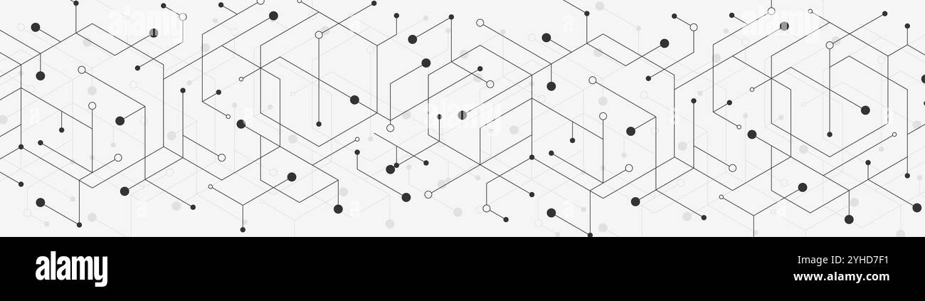 Assistenza sanitaria sfondo astratto con esagoni, linee e punti. Concetto di modello di banner per l'innovazione medica. Biologia e tecnologia farmaceutica Foto Stock