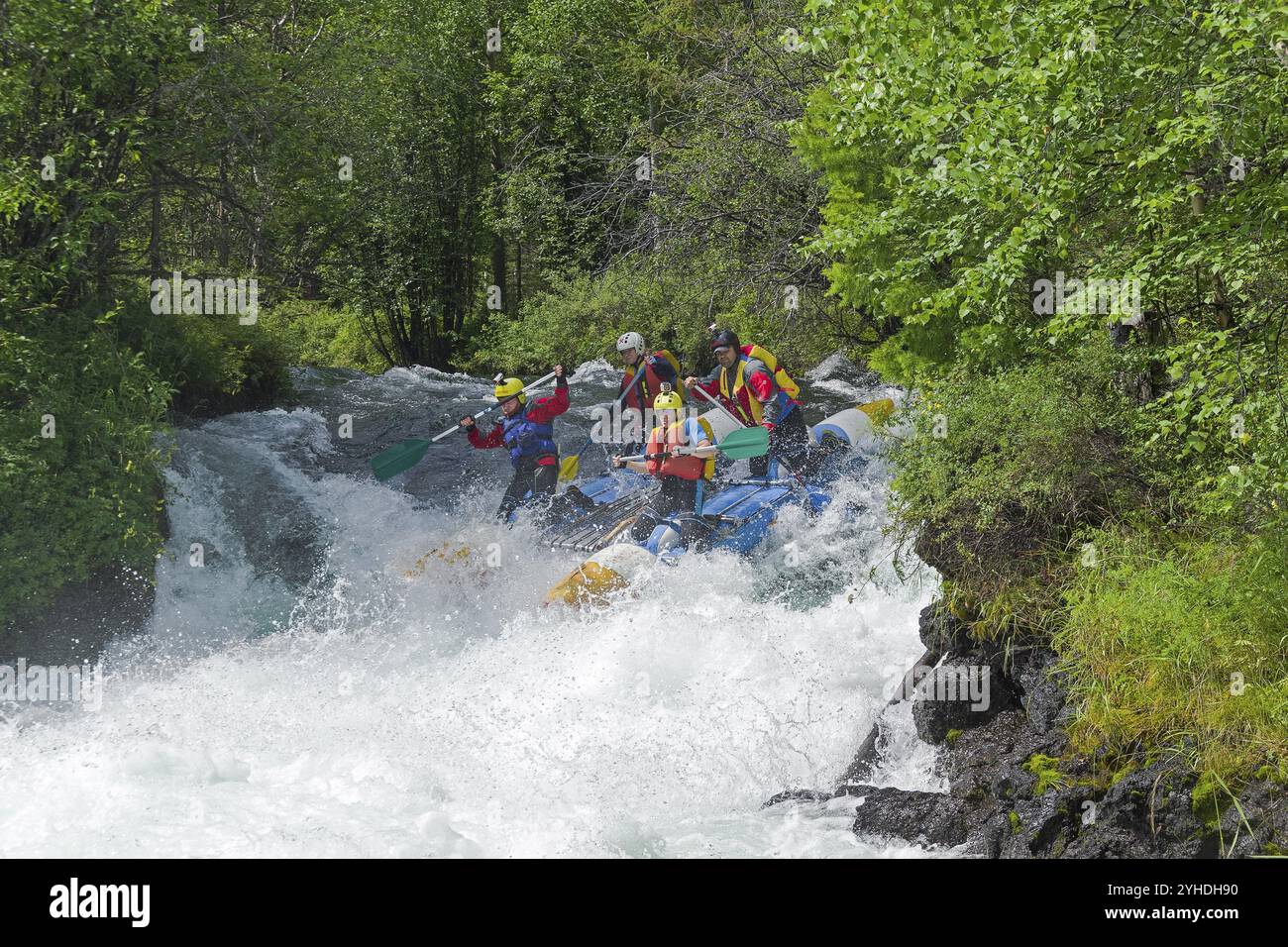 Buryatia, Russia, 1 agosto 2019: Catamarano sportivo sulle rapide. L'Europa Foto Stock
