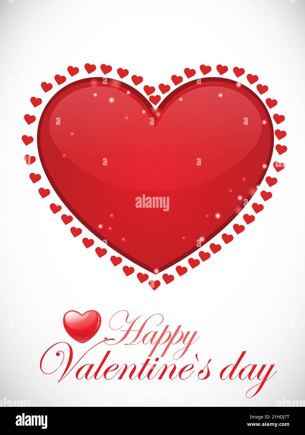 Cuore rosso con sfondo bianco e le parole "buon San Valentino". Il cuore è circondato da molti cuori più piccoli Illustrazione Vettoriale