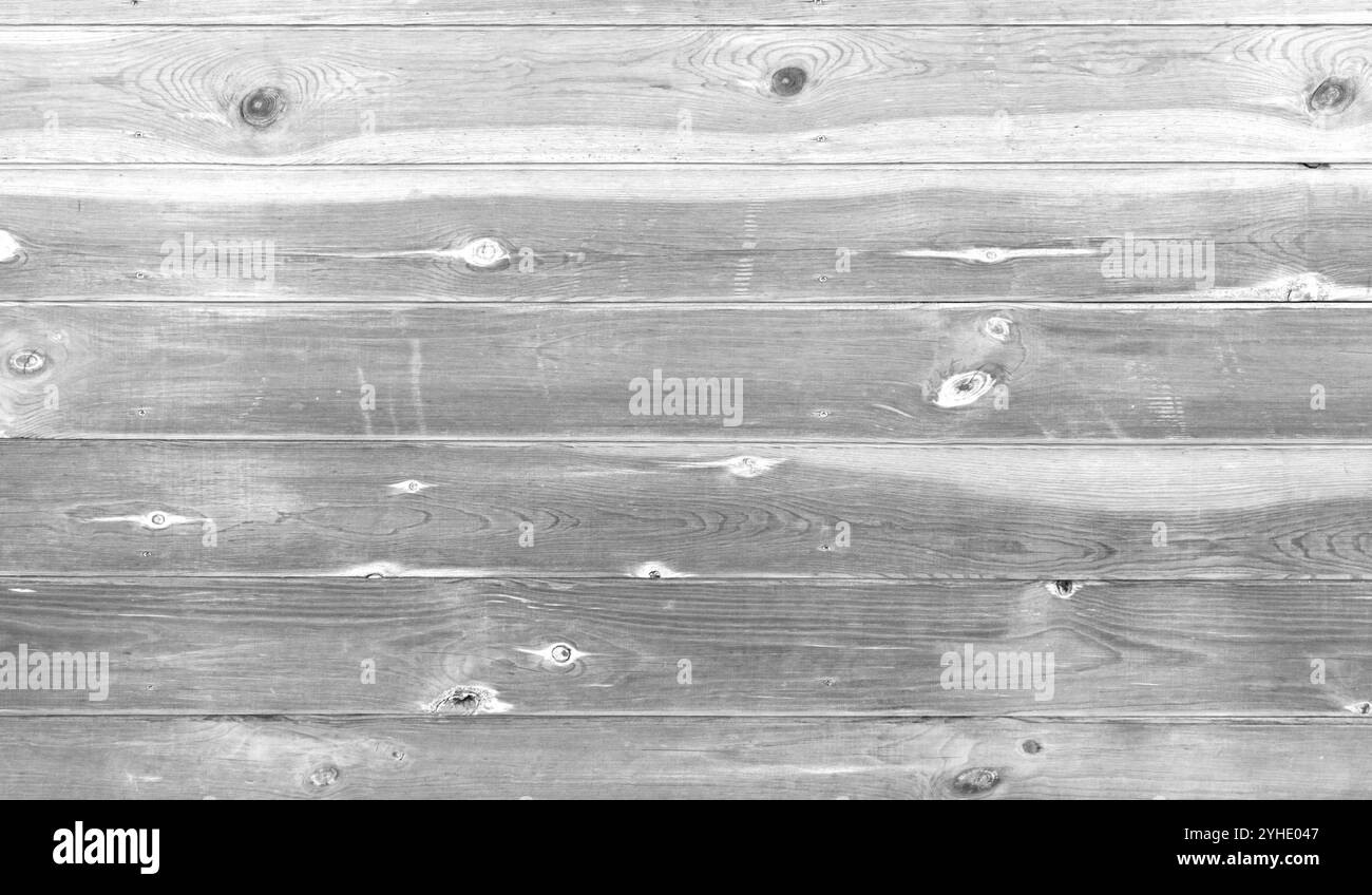 Parete in legno grigia, vista frontale, sfondo bianco e nero Foto Stock