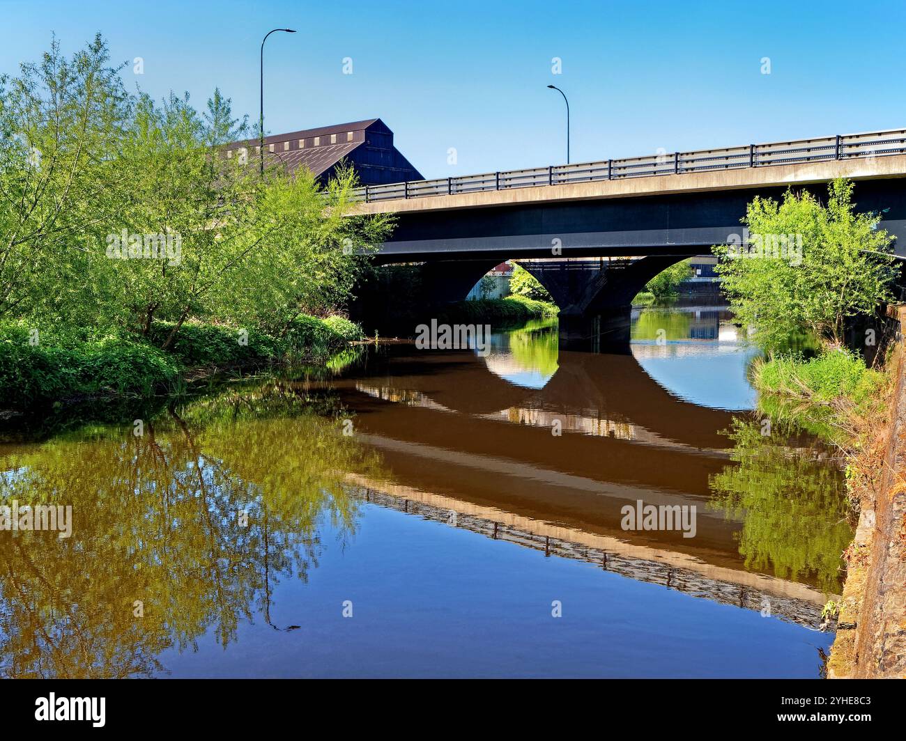 UK, South Yorkshire, Sheffield, River Don at Five Weirs Walk e Abyssinia Bridge. Foto Stock