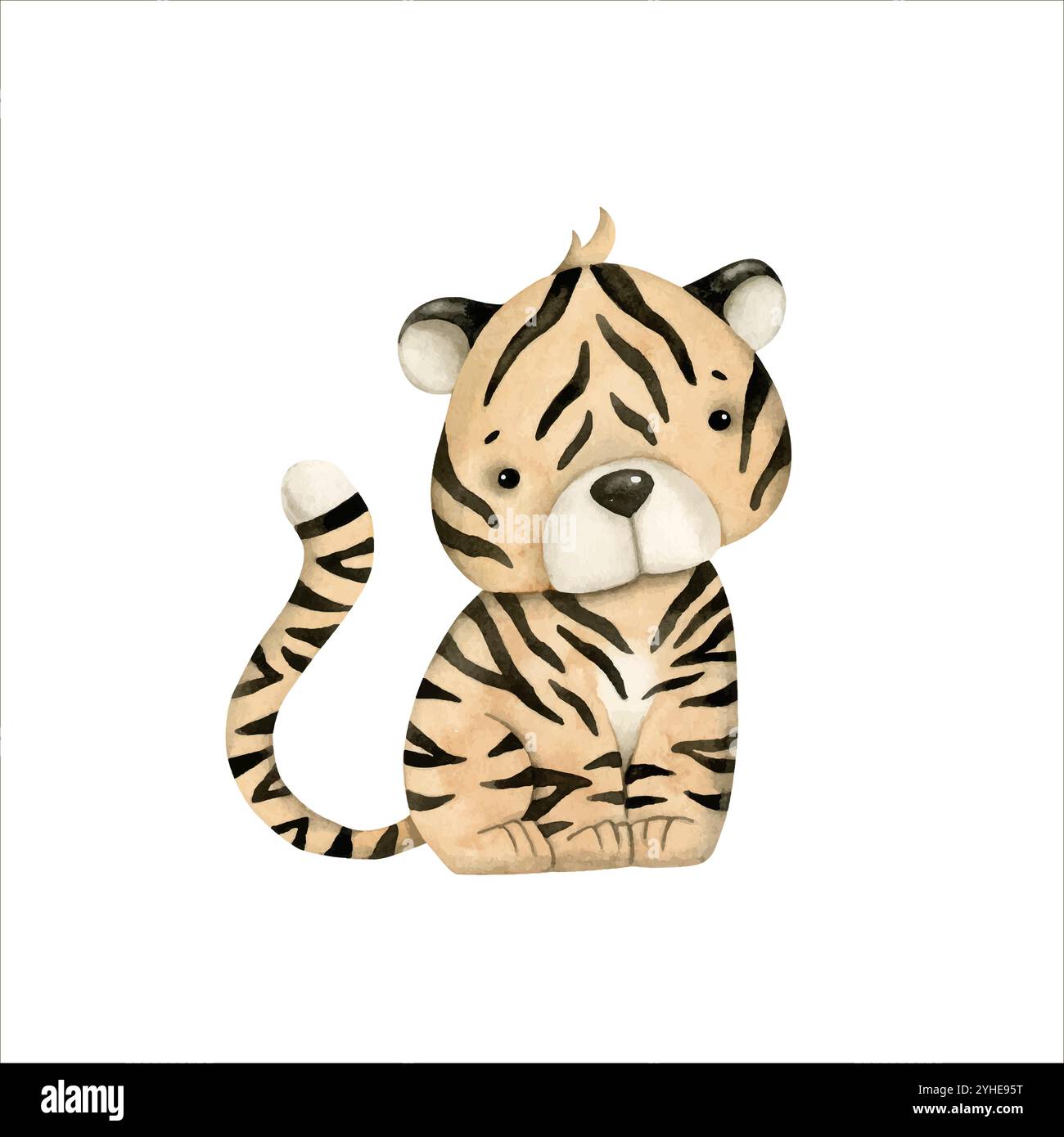 Safari illustrazione ad acquerello disegnata a mano con la tigre per bambini Illustrazione Vettoriale