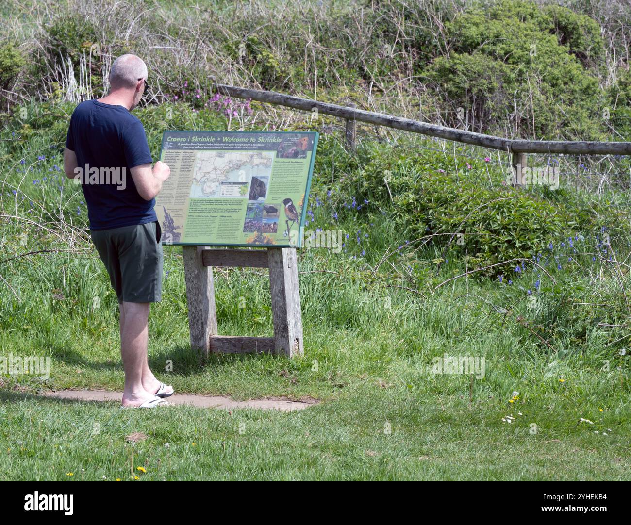 Benvenuti a Skrinkle board, Skrinkle Haven, Pembrokeshire, Galles del Sud, Galles, REGNO UNITO Foto Stock