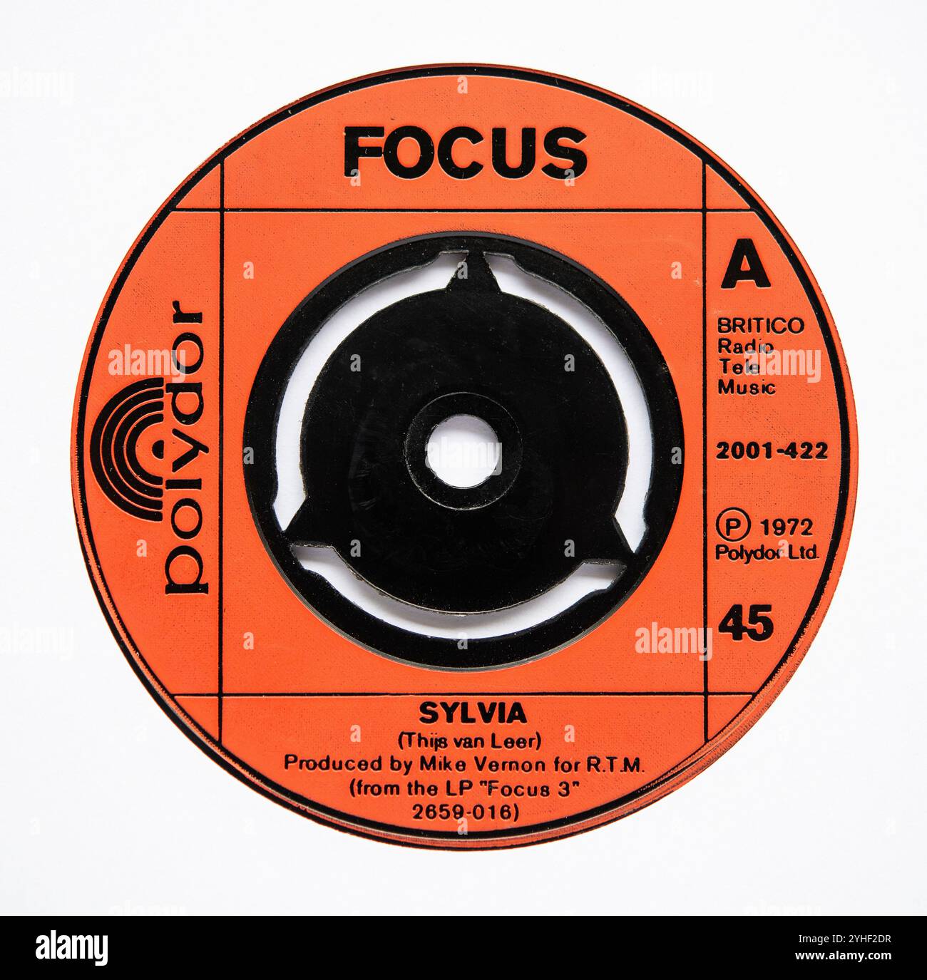 Etichetta centrale della versione single da sette pollici di Sylvia by Focus, che è stata pubblicata nel 1972 Foto Stock