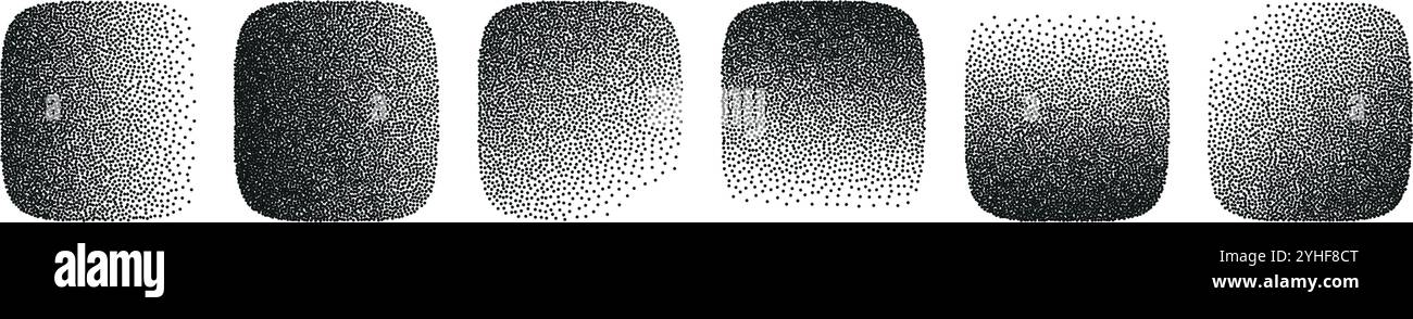 Pattern a punti con sfumatura geometrica con texture granulosa ed effetto disturbo. Quadrato bianco e nero con dettagli in polvere. Illustrazione vettoriale piatta isolata su Illustrazione Vettoriale