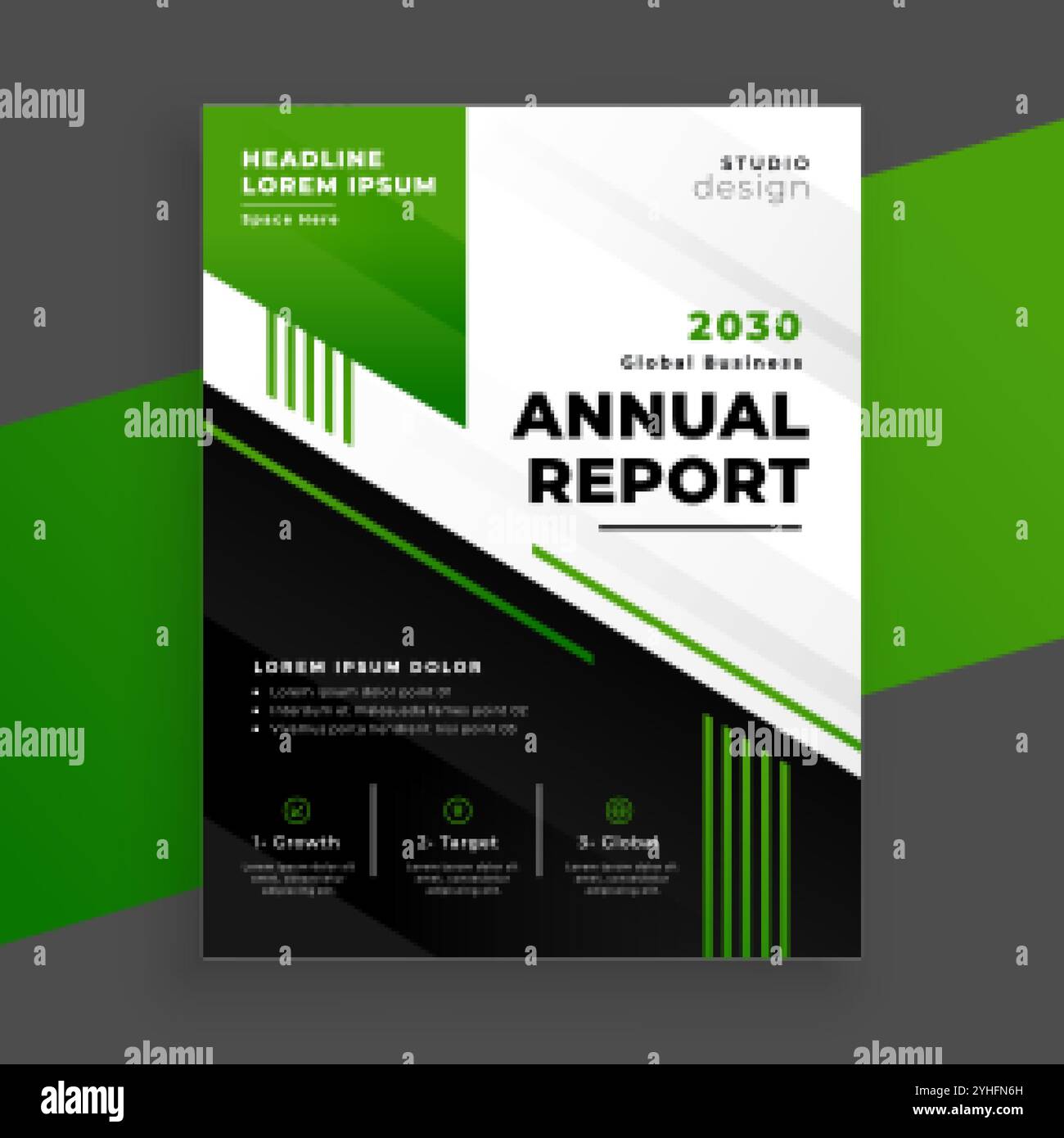 modello di rapporto annuale geometrico verde per la vostra azienda Illustrazione Vettoriale