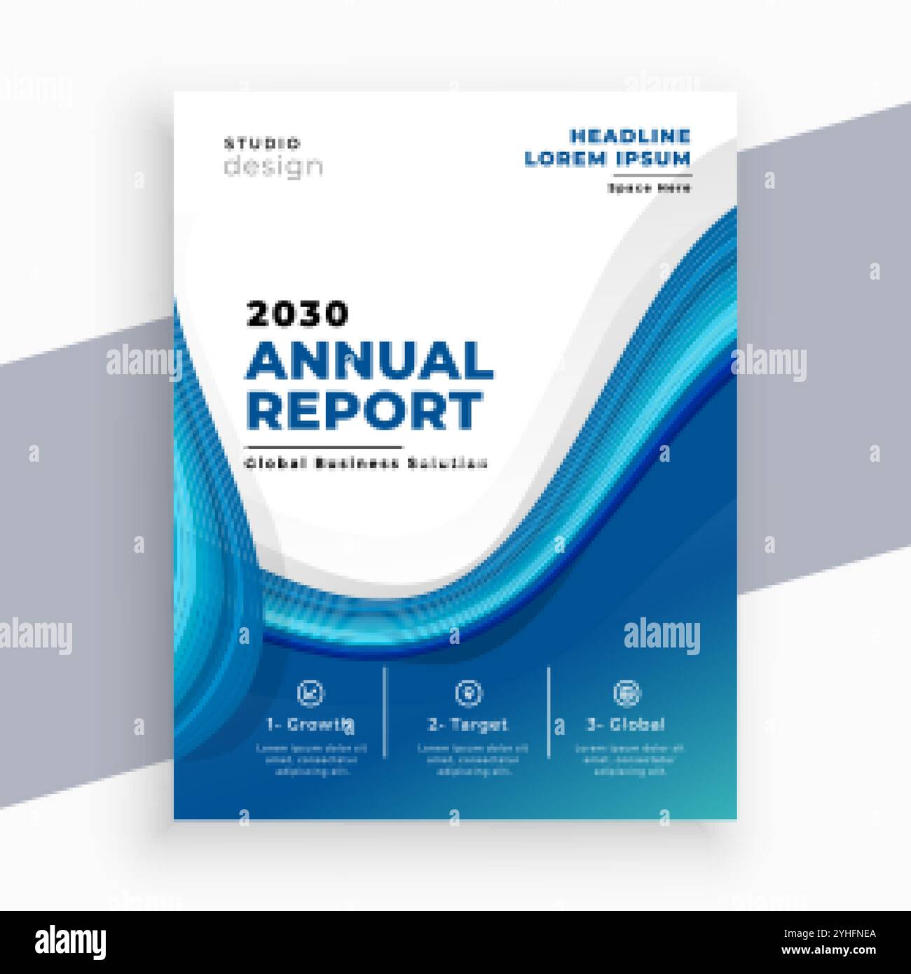 modello di rapporto annuale astratto di business blue wave Illustrazione Vettoriale