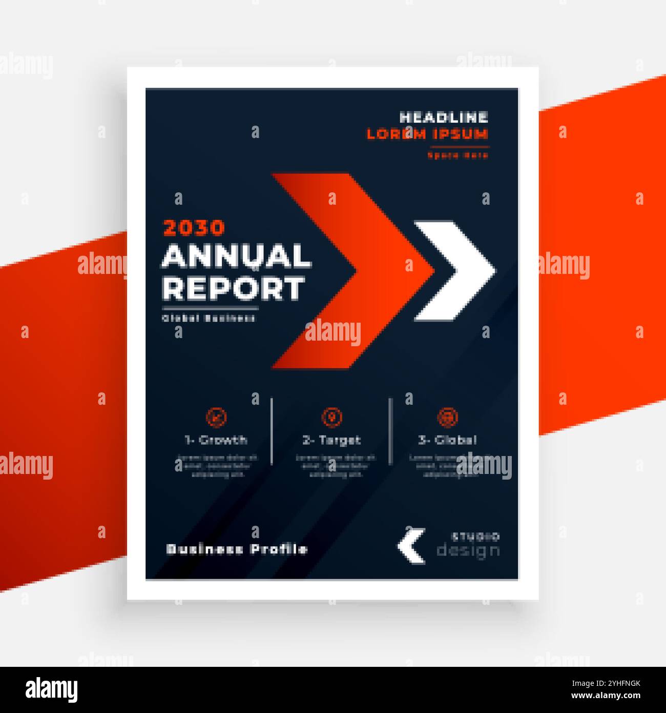 modello di rapporto annuale del volantino aziendale rosso e nero Illustrazione Vettoriale