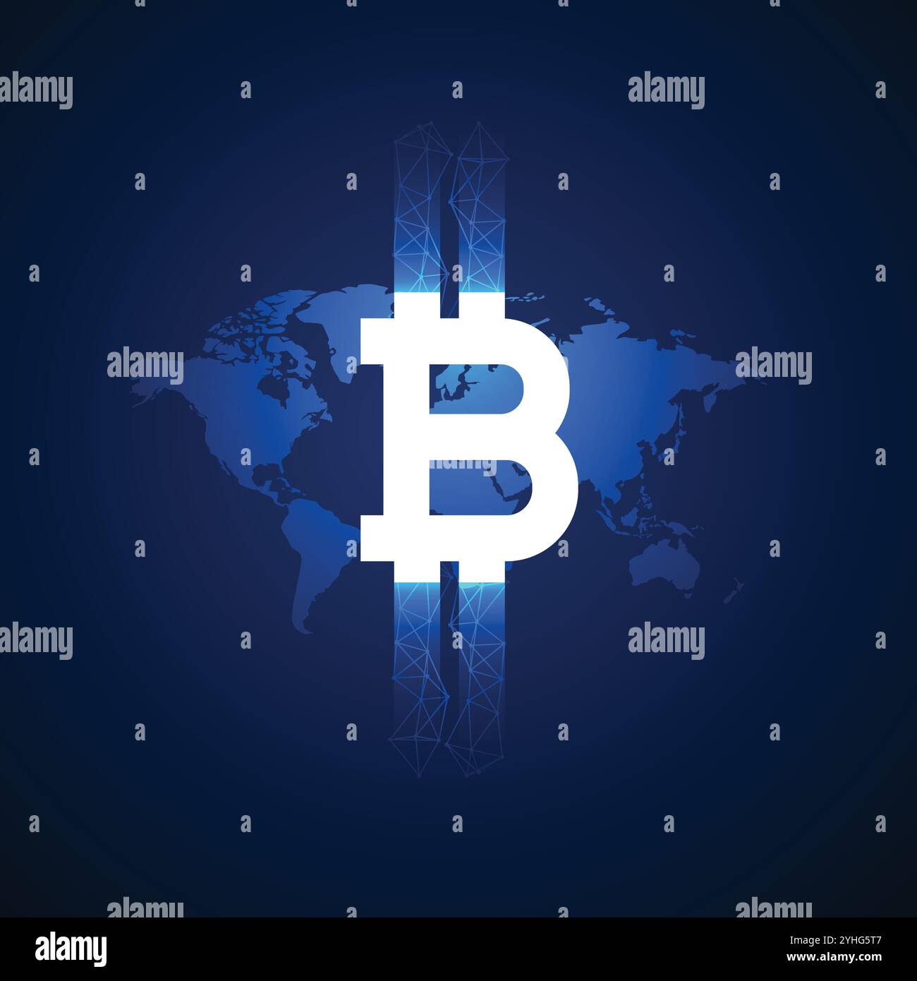 Bitcoin digitale sopra il simbolo mappa Mondo sfondo vettoriale Illustrazione Vettoriale