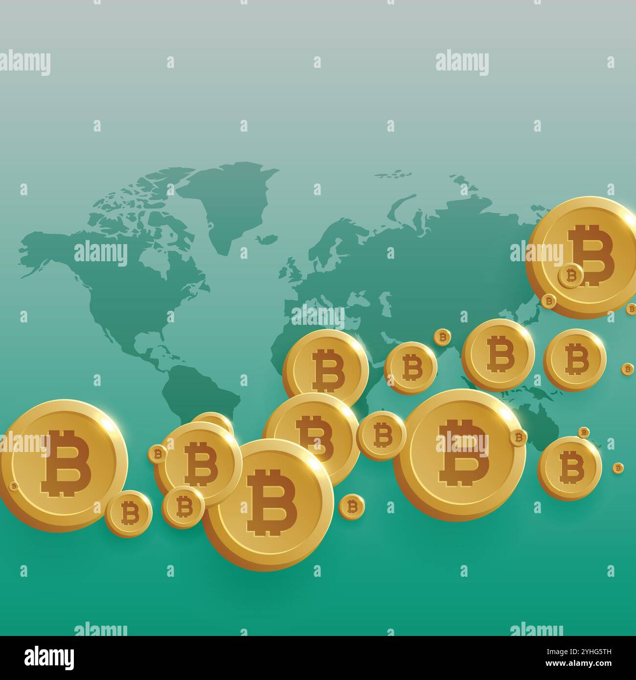 Valuta bitcoins concept design con mappa del mondo Illustrazione Vettoriale