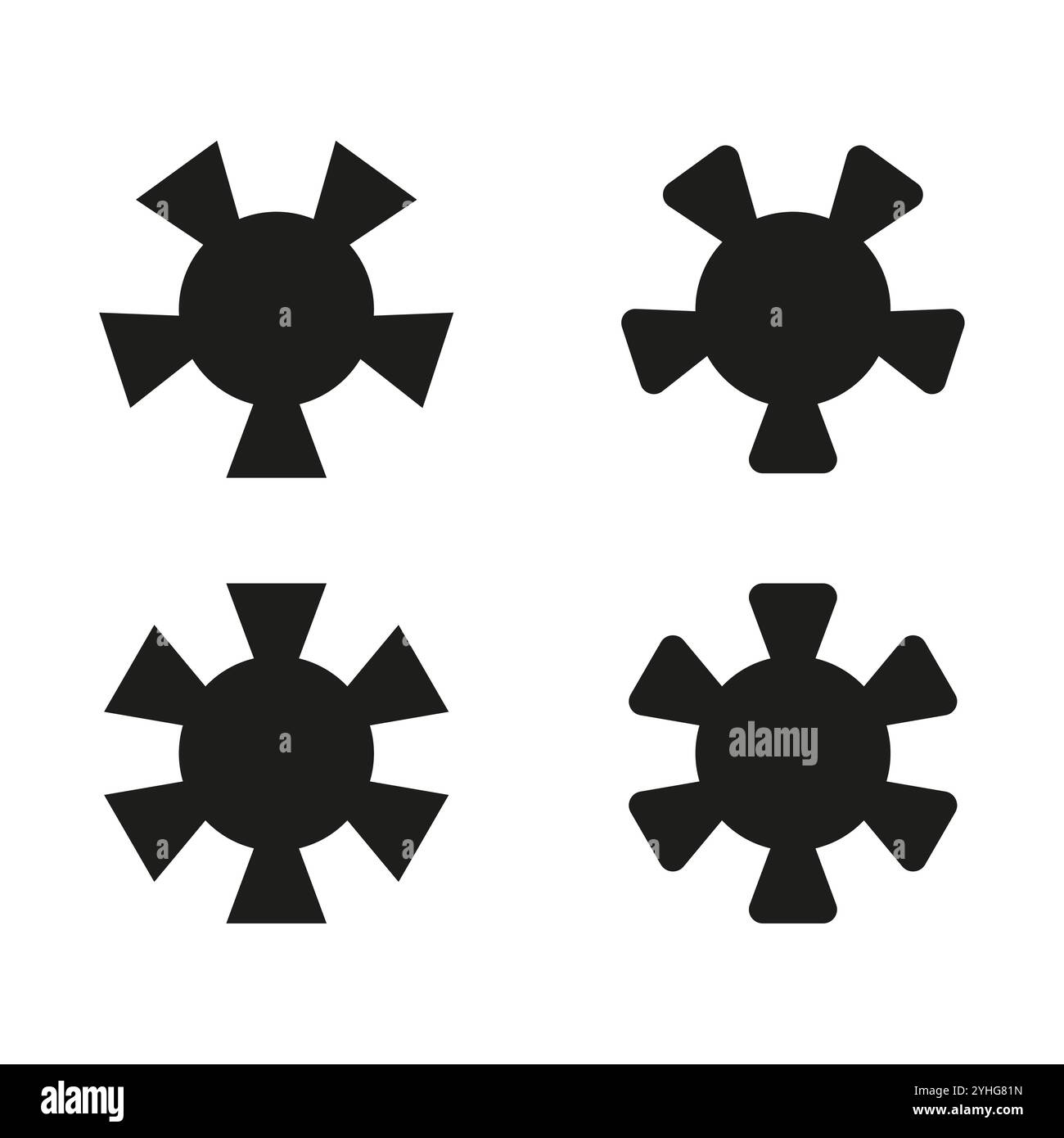 Icona a stella. Vettore di forma geometrica. Simbolo di stella circolare. Grafica in bianco e nero. Illustrazione Vettoriale