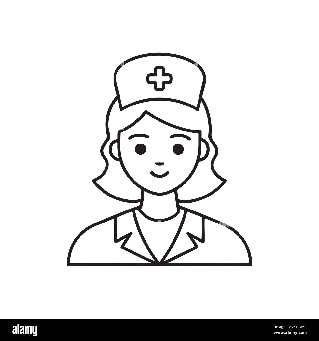 Icona infermiere in stile linea. Contorno icona infermiere medico, linea sottile infermiere nera, illustrazione linea isolata vettore. Illustrazione Vettoriale