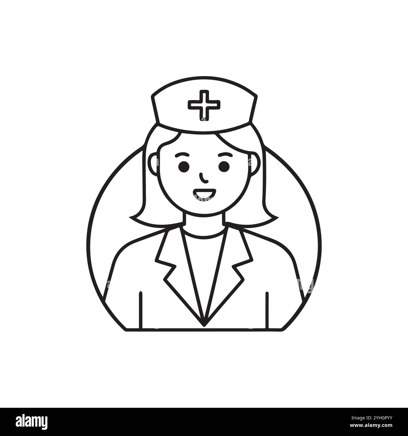 Icona infermiere in stile linea. Contorno icona infermiere medico, linea sottile infermiere nera, illustrazione linea isolata vettore. Illustrazione Vettoriale