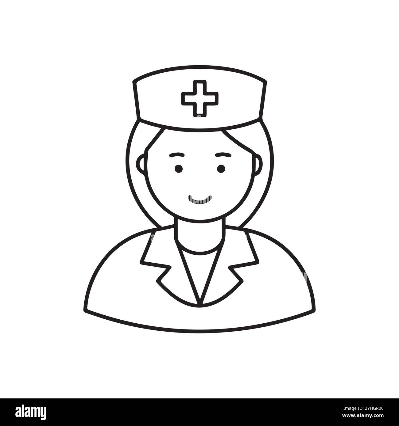 Icona infermiere in stile linea. Contorno icona infermiere medico, linea sottile infermiere nera, illustrazione linea isolata vettore. Illustrazione Vettoriale