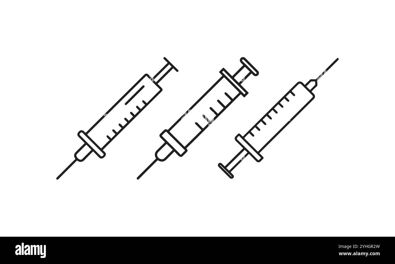 set di icone della linea medica medica medica per la siringa, il logo della siringa, il contorno della siringa. Illustrazione Vettoriale