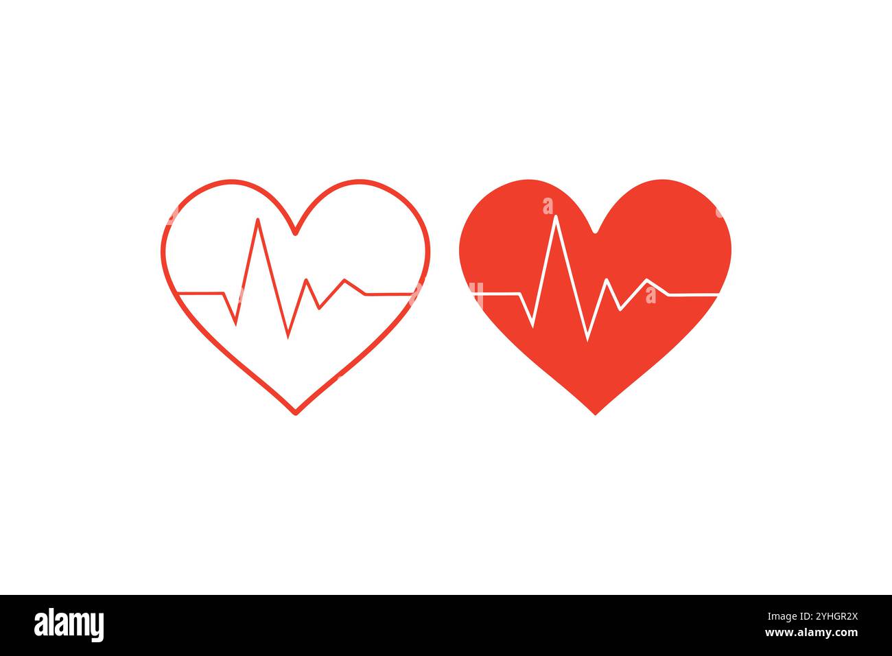 Cuore rosso con polso, icone cuore con polso, raccolta icona battito cardiaco, icona battito cardiaco, contorno battito cardiaco, set icona cuore. Illustrazione Vettoriale