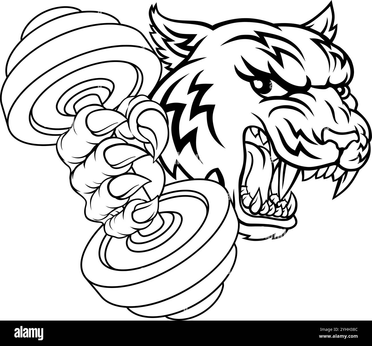 Tiger Weight Lifting Dumbbell Gym Animal Mascot Illustrazione Vettoriale