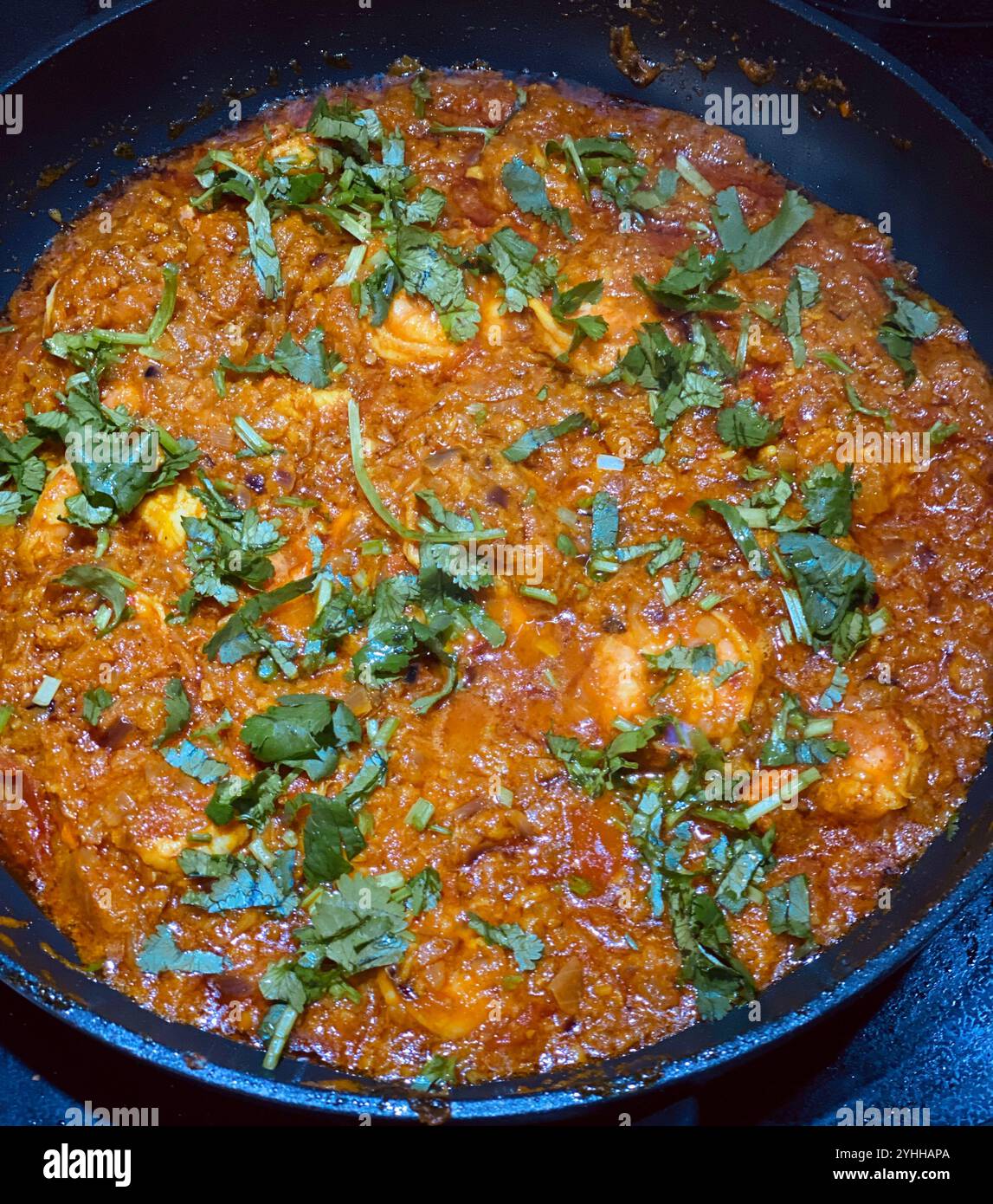 Gamberi Masala, cibo indiano, Fotografia creativa Foto Stock