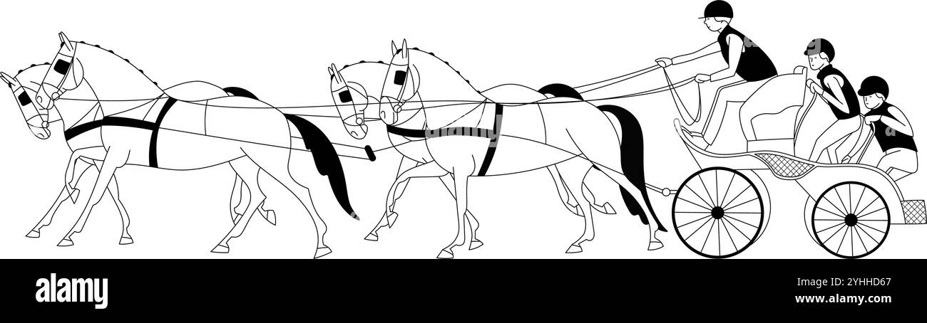 Guida equestre, illustrazione in bianco e nero Illustrazione Vettoriale