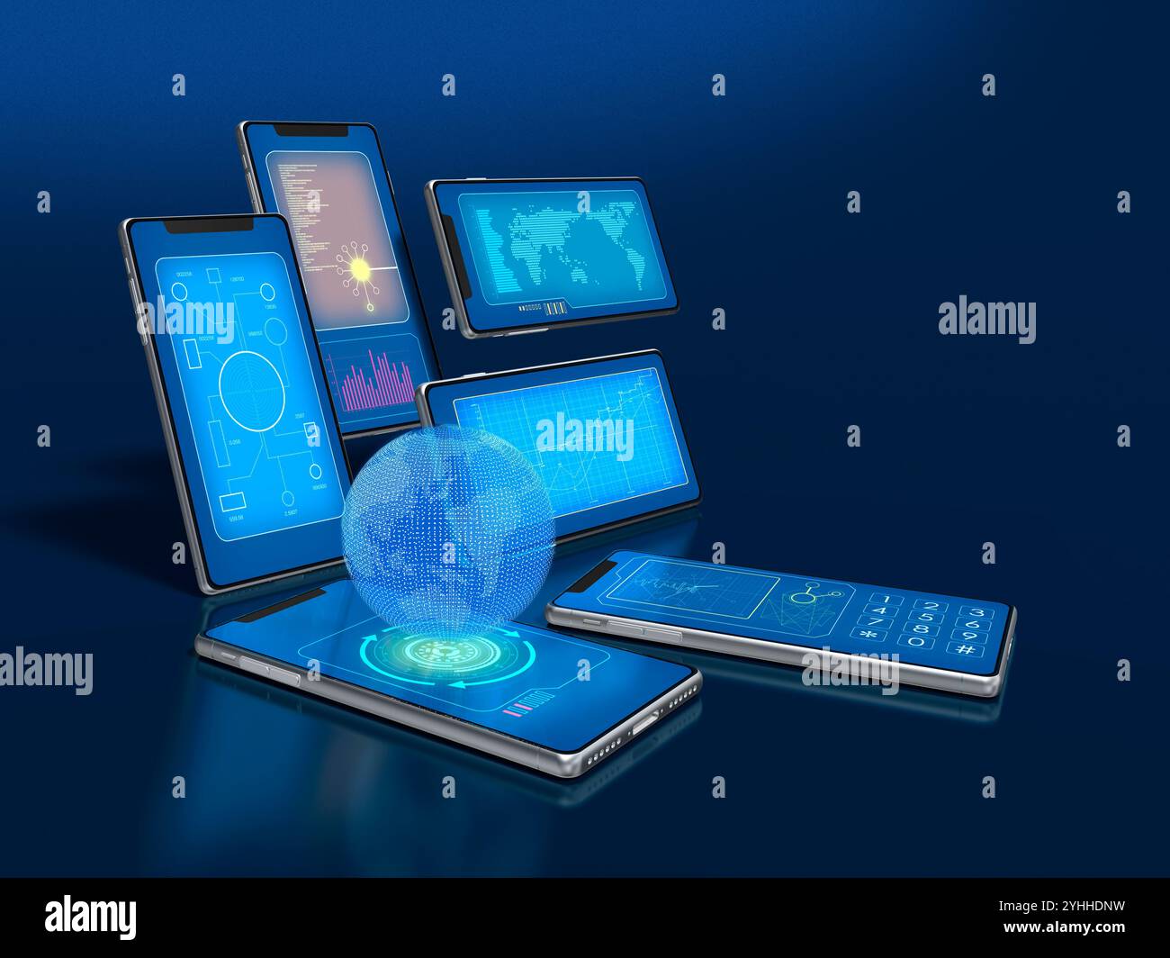 Schermata di analisi dei dati su ogni smartphone Foto Stock