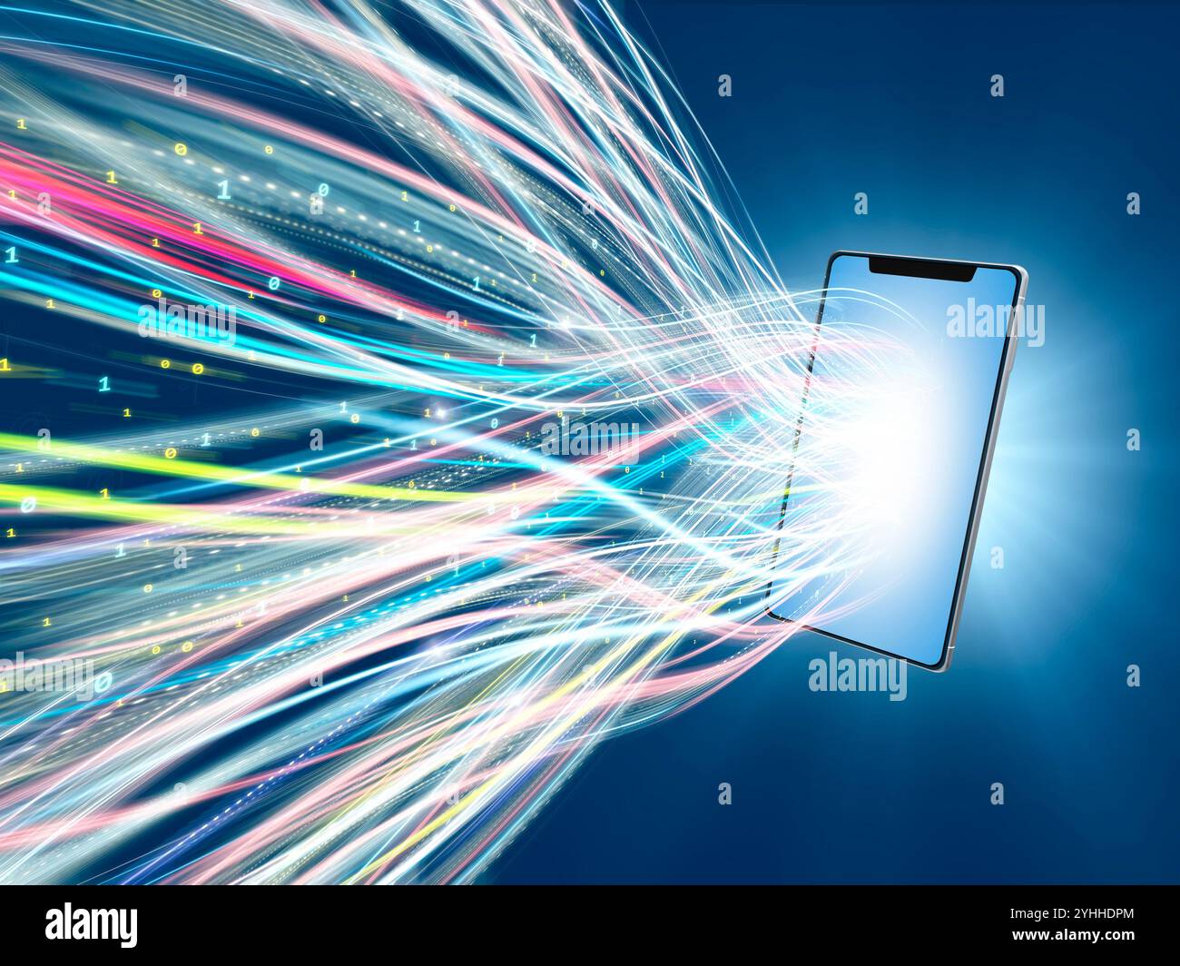 Enormi quantità di dati che si irradiano dagli smartphone Foto Stock
