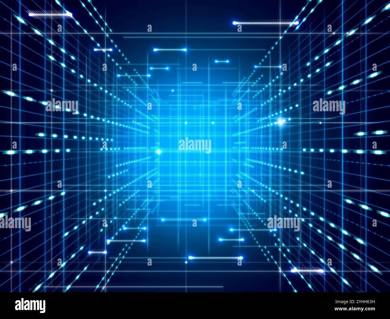 Spazio tridimensionale in cui le linee tratteggiate e le linee quadrate si intersecano Foto Stock