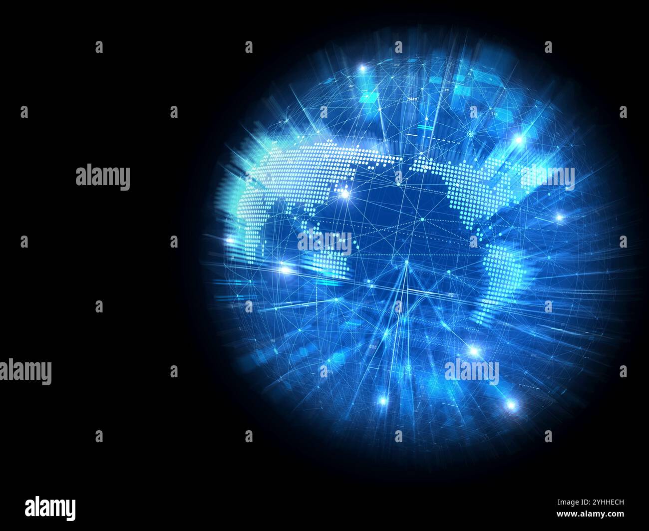 Sfera su cui si irradia la mappa del mondo Foto Stock