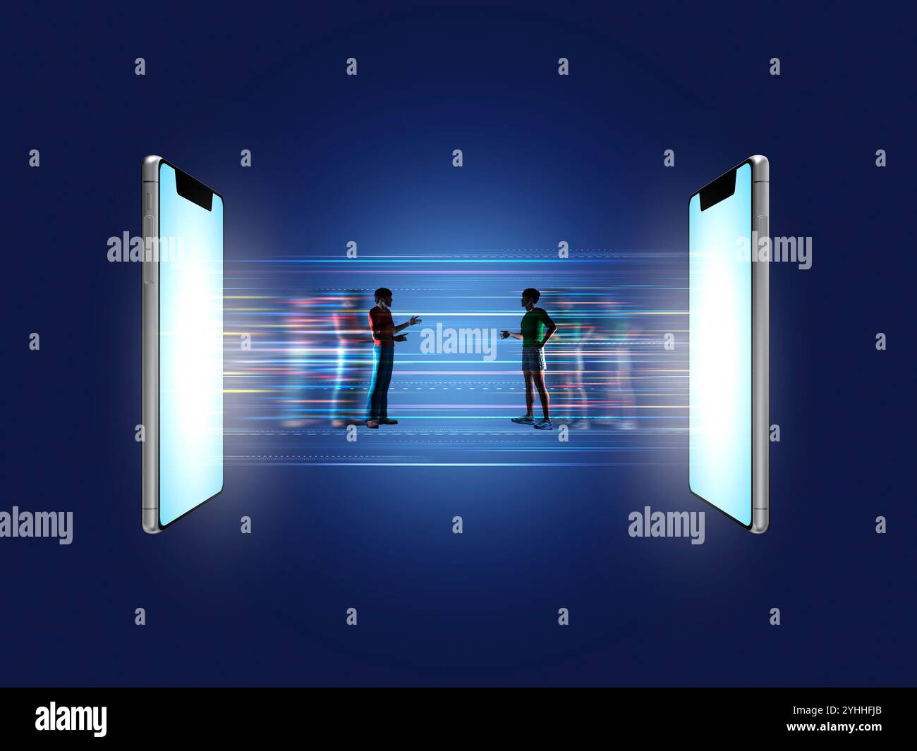 Due uomini che interagiscono tramite smartphone Foto Stock
