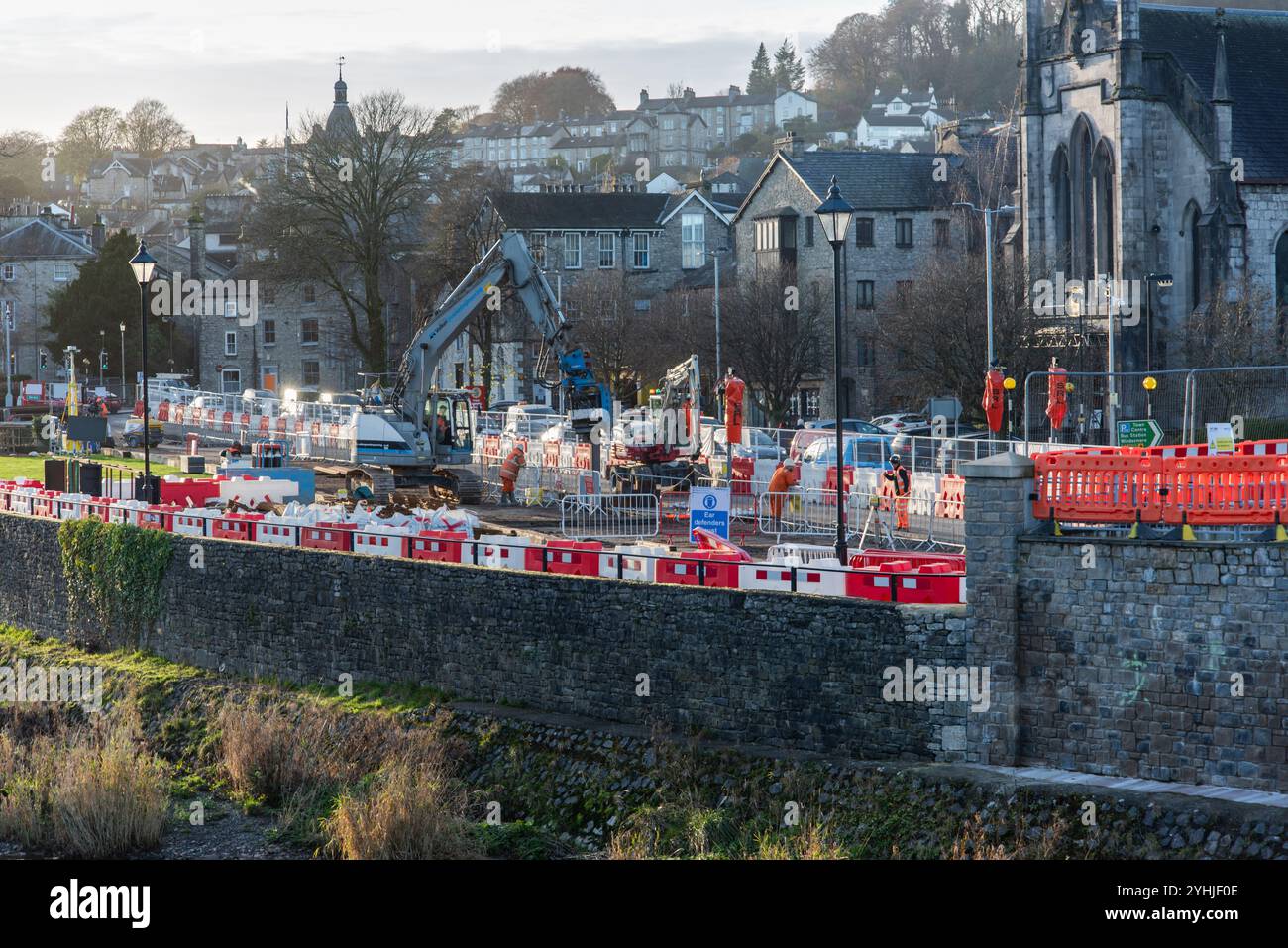 Lavori in corso sul Kendal Flood Risk Management Scheme, Kendal, Cumbria, Inghilterra, Regno Unito. Foto Stock