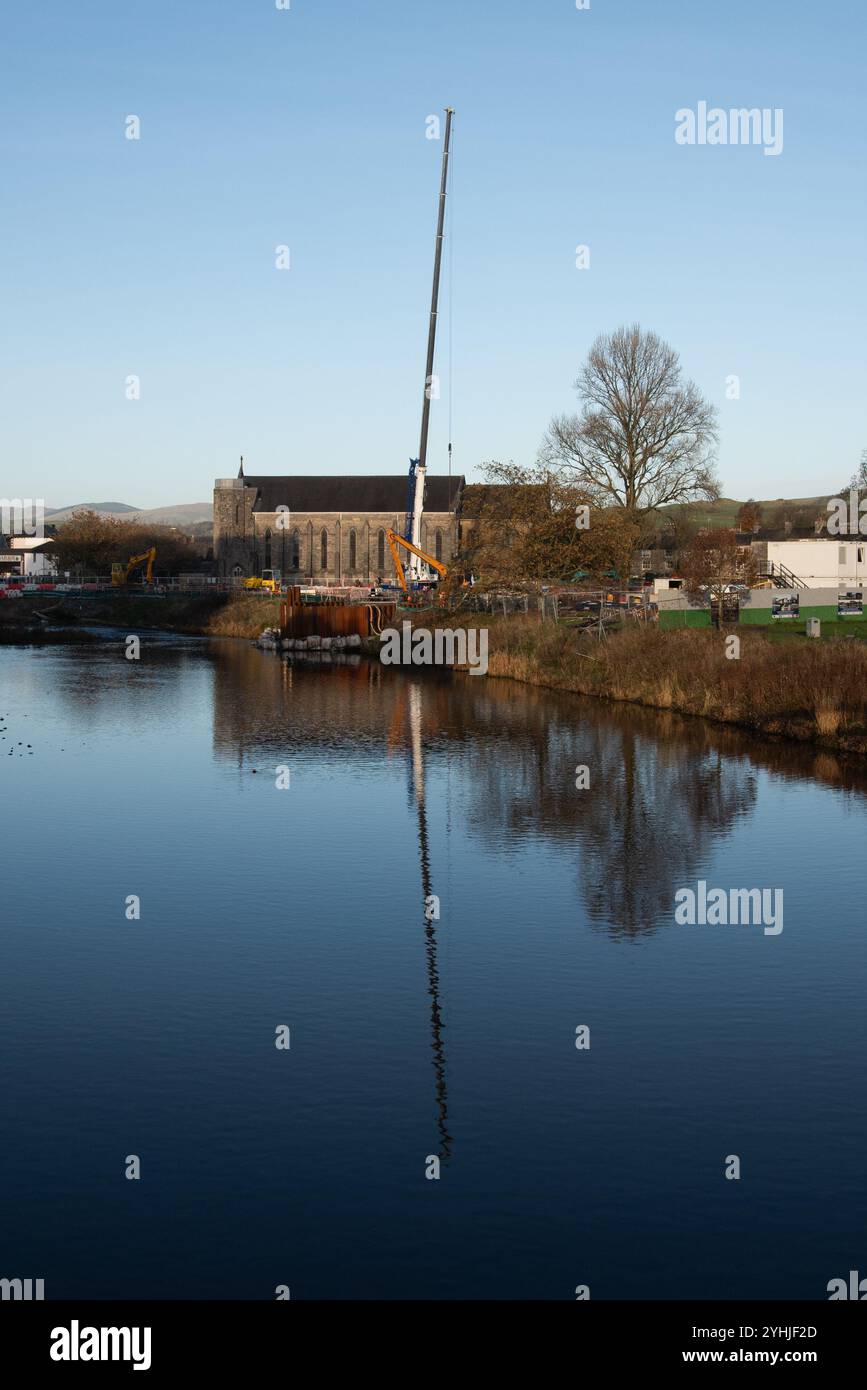 Lavori in corso sul Kendal Flood Risk Management Scheme, Kendal, Cumbria, Inghilterra, Regno Unito. Foto Stock