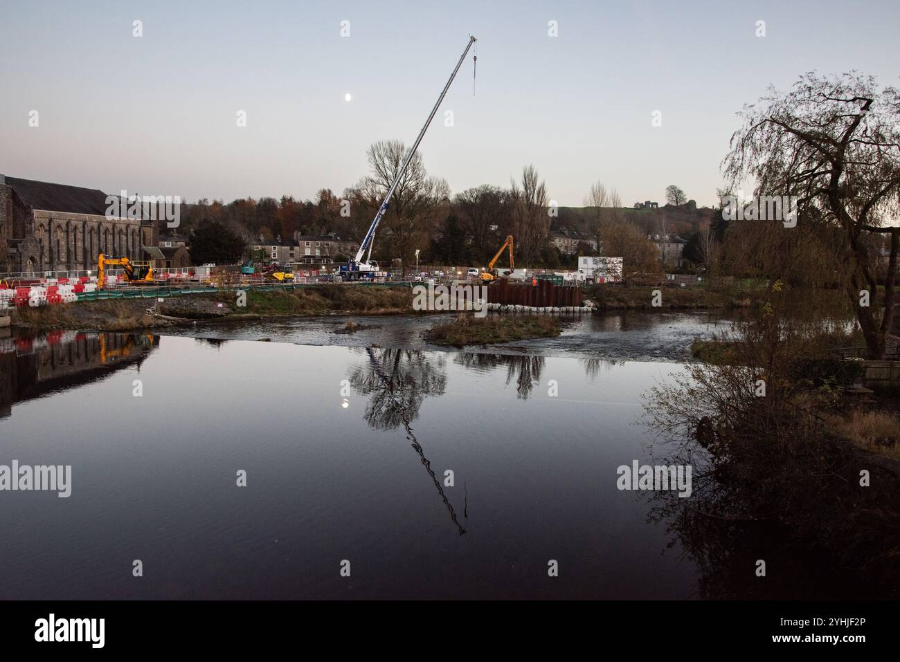 Lavori in corso sul Kendal Flood Risk Management Scheme, Kendal, Cumbria, Inghilterra, Regno Unito. Foto Stock