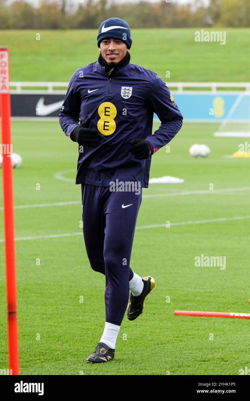 Burton Upon Trent, Regno Unito. 12 novembre 2024. Centrocampista inglese Jude Bellingham durante l'England Training & Media Day al St. George's Park, Burton upon Trent, Inghilterra, Regno Unito il 12 novembre 2024 Credit: Every Second Media/Alamy Live News Foto Stock