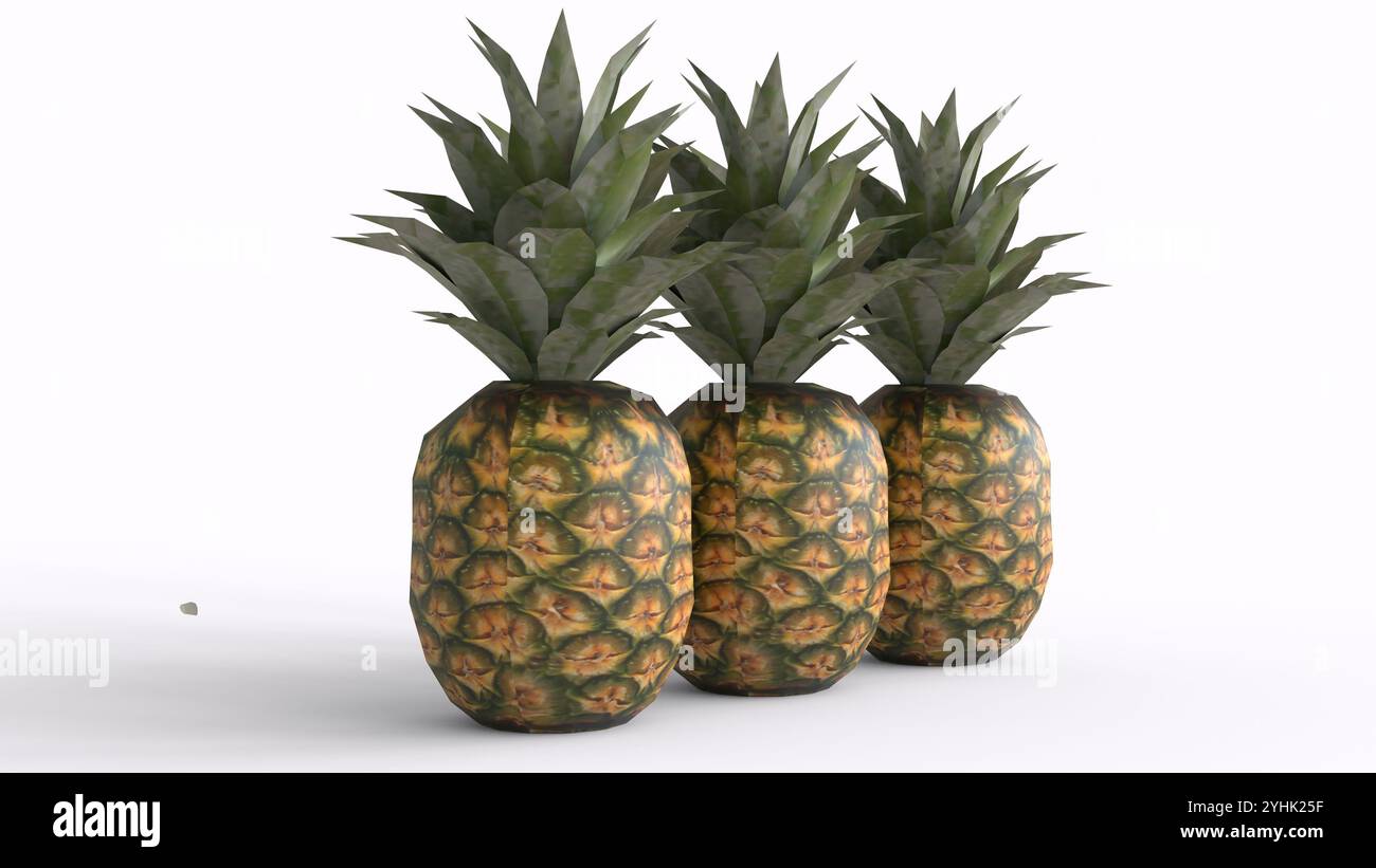 tre ananas con sfondo bianco Foto Stock