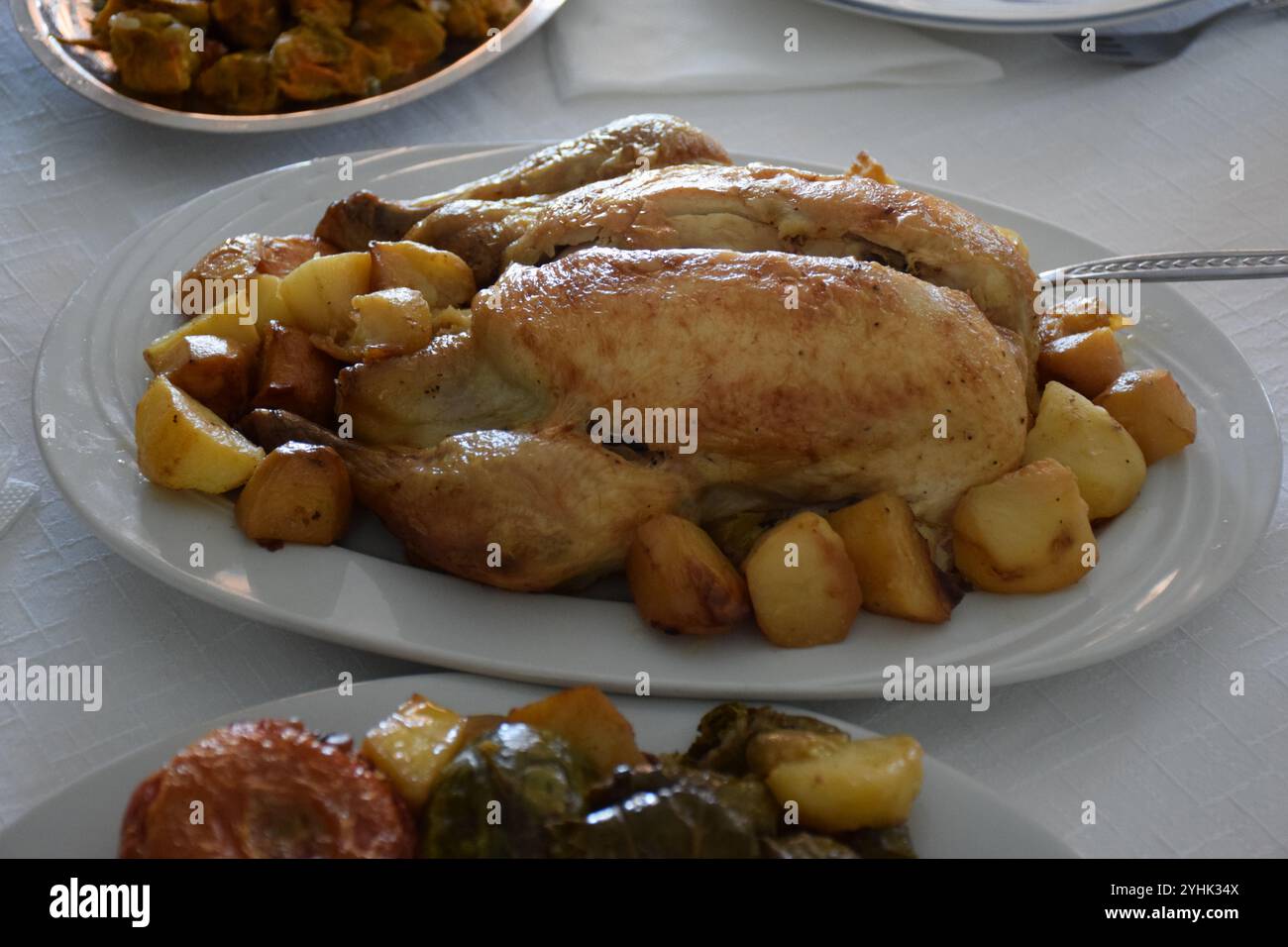 Pollo arrosto, pasto fatto in casa Foto Stock