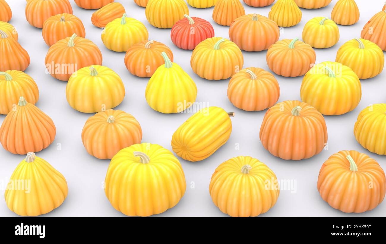 zucche di halloween con sfondo bianco Foto Stock