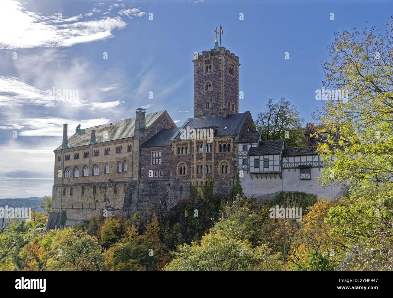 Il castello di Wartburg, un castello vicino a Eisenach nella foresta della Turingia nord-occidentale, è stato inserito tra i patrimoni dell'umanità dell'UNESCO nel 1999. Eisenach, Turingia, Foto Stock