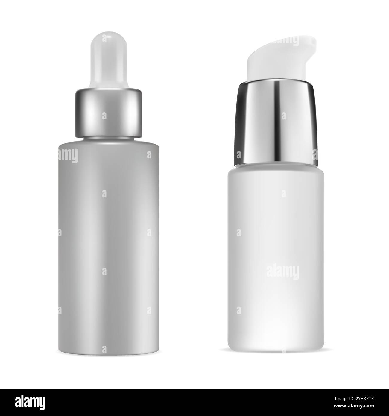 Flacone contagocce per siero viso, cosmetico essenza di collagene. Modello per beute realistiche con essenza di olio aromatico naturale. Pipetta per trattamento medico contagocce il Illustrazione Vettoriale