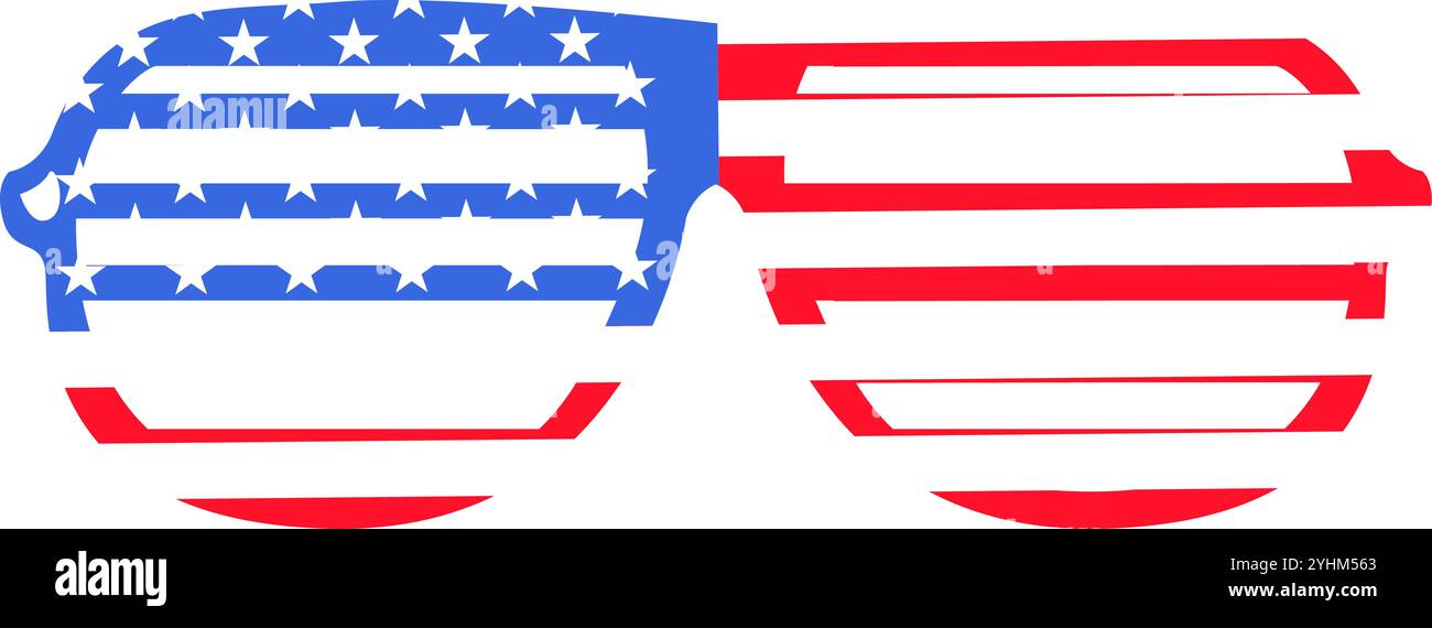 Illustrazione vettoriale degli occhiali da club della collezione di icone a tema bandiera americana. Una celebrazione della cultura e dell'identità americana. Indipendenza da Illustrazione Vettoriale