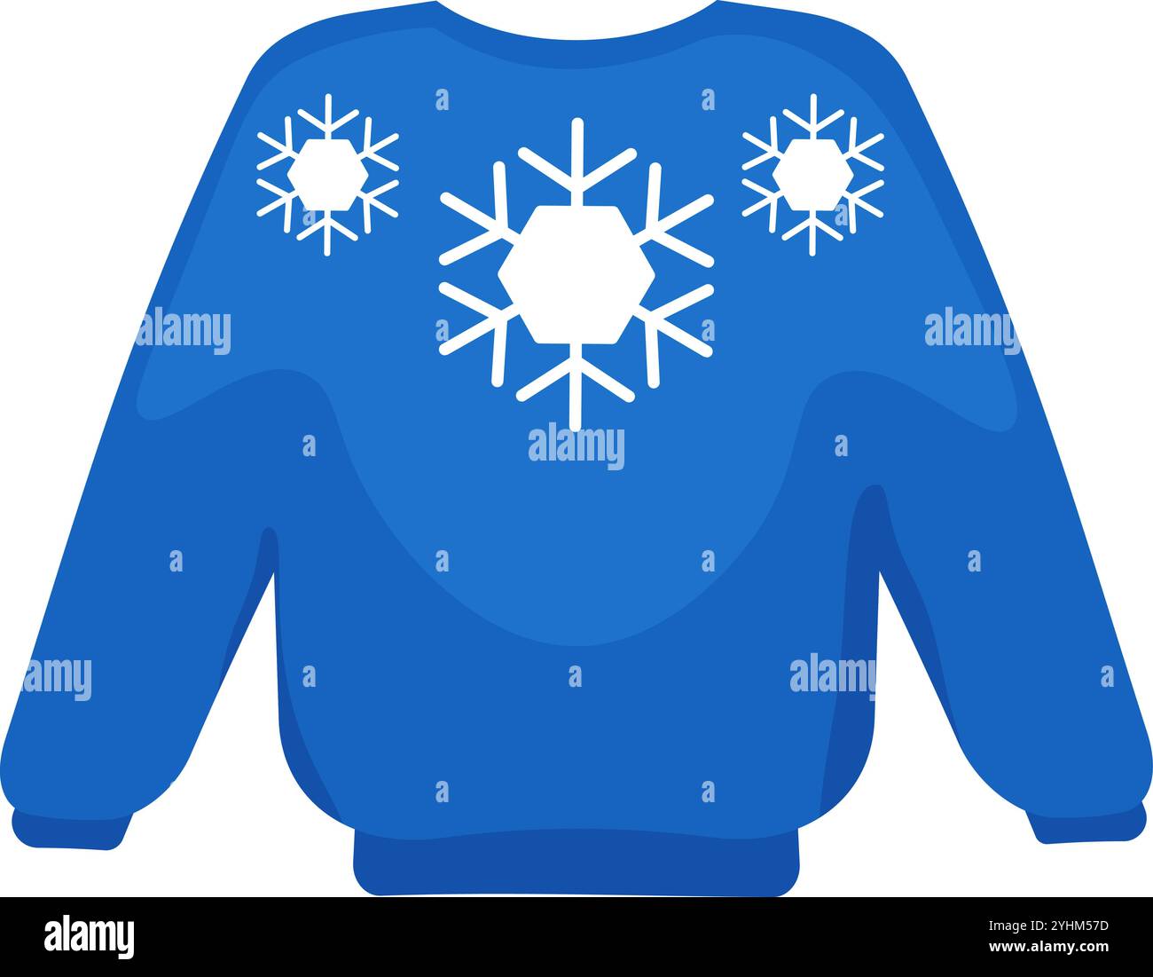 Maglione invernale in maglia natalizia con motivo fiocco di neve a maniche lunghe sul petto. Durante le festività, abiti caldi e accoglienti per l'illustrazione vettoriale dei cartoni animati isolati Illustrazione Vettoriale