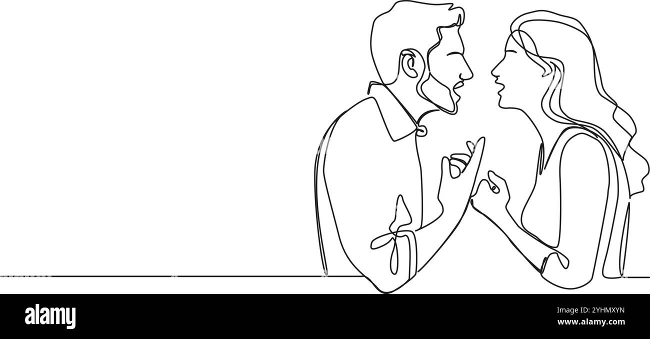 disegno continuo su una sola linea di litigi tra uomo e donna, illustrazione vettoriale di line art Illustrazione Vettoriale